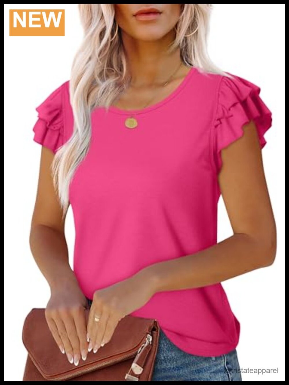 Womens Ruffle Short Sleeve T Shirt Crew Neck Loose Fit Summer Casual Top
